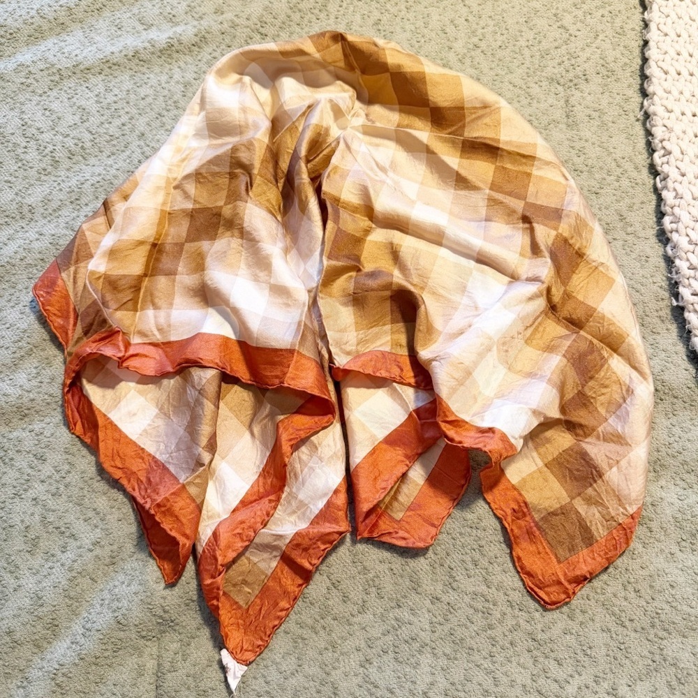 Vintage 100% silk hand rolled and hand printed scarf wrap